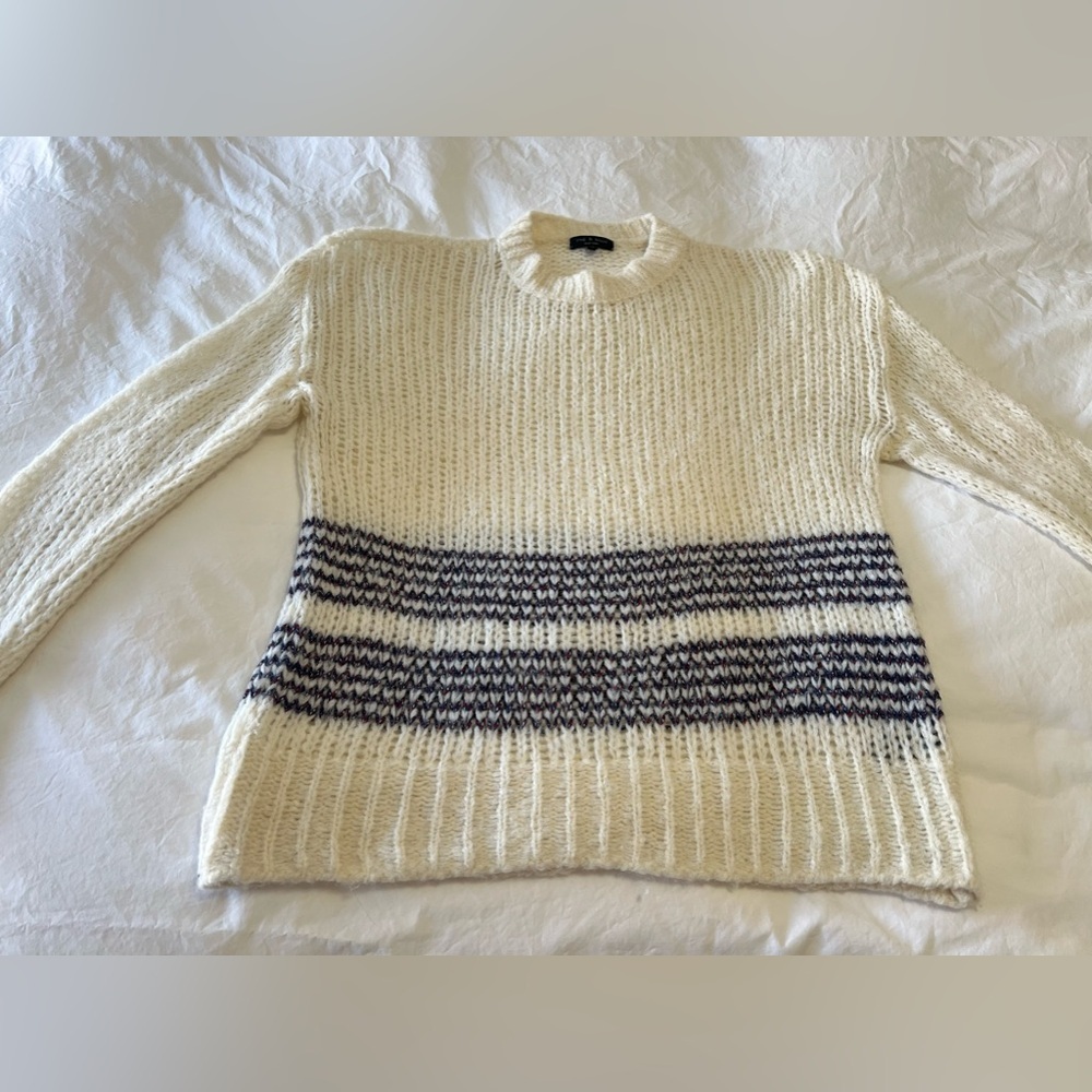 rag & bone | Women’s SZ M | Ivory Iceland Striped Wool Alpaca |Crew Neck Sweater